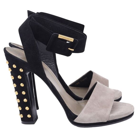 Gucci Madison Studded Ankle Strap Sandal Heels in Grey and Black Suede - Picture 1 of 10